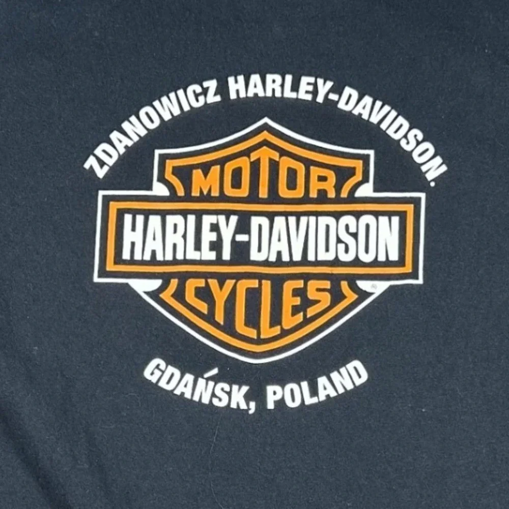 Harley Davidson Gdansk Poland T-Shirt Mens 2XL Black Winged Logo Bravado Tee - Picture 4 of 6